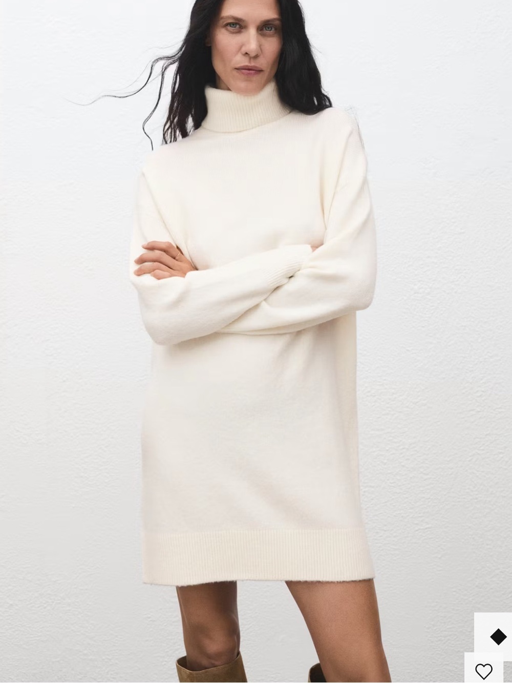 Mango Ecru Turtleneck Mini Knit Dress